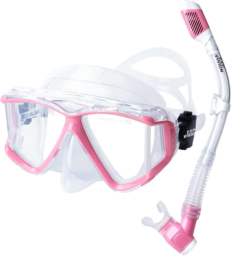EXP VISION Snorkel Set Pano 4 Adult Snorkeling Gear, Professional Anti-Fog Snorkel Mask Dry Top Snorkel, Tempered Glass Scuba Diving Mask for Freediving, Snorkeling and Swimming - Image 1